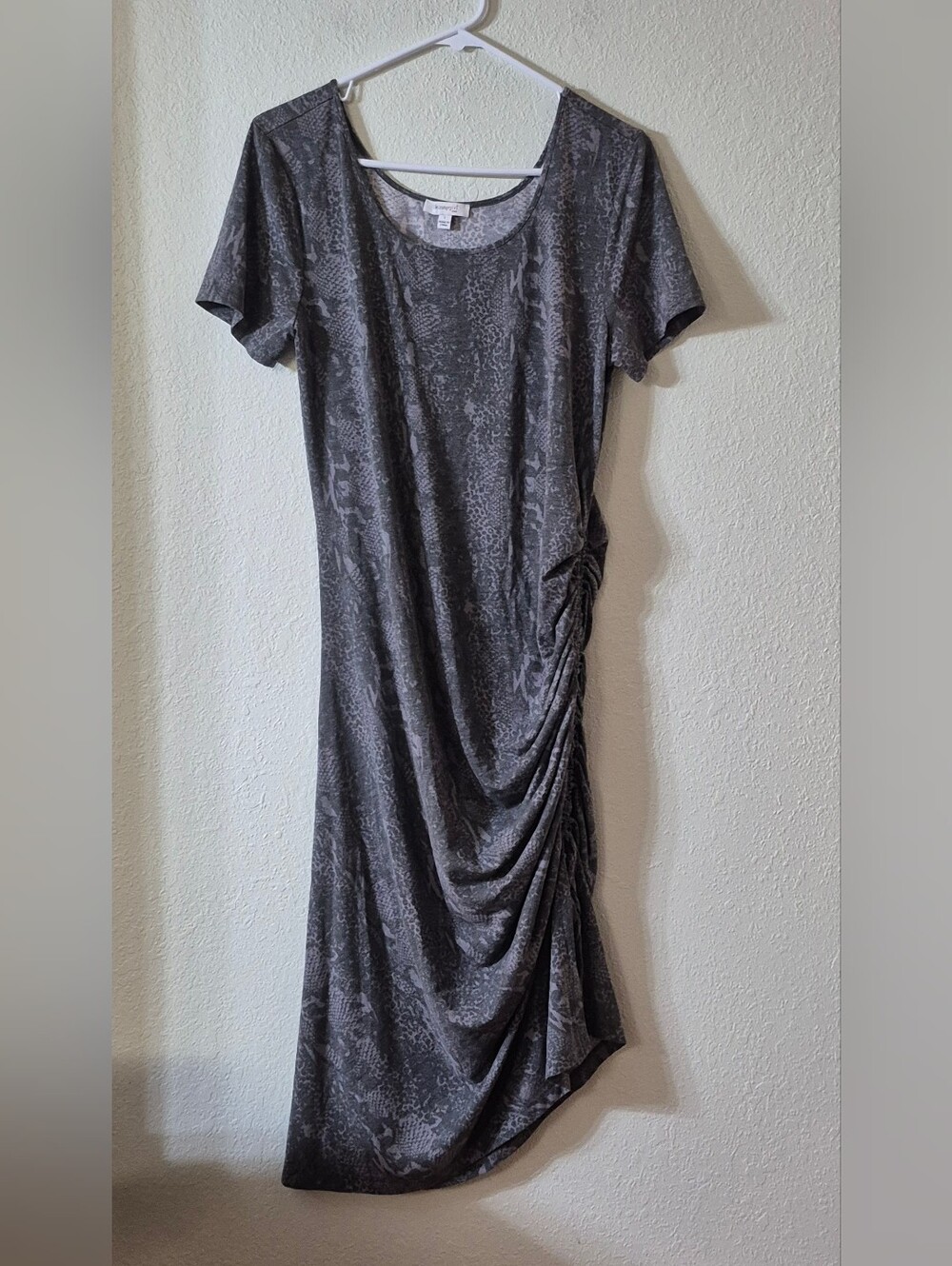 Skinnygirl Gray Ruched Side Scoop Neck Midi Dress